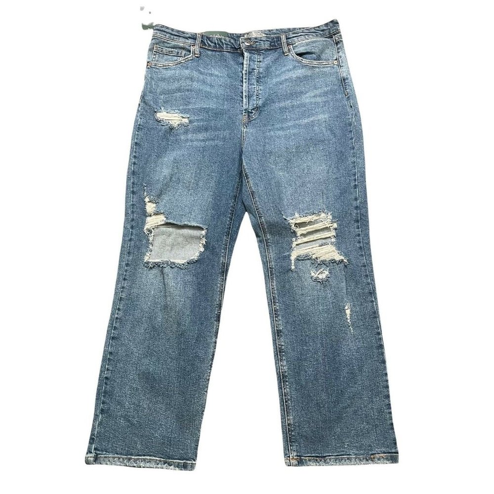 Wild Fable Women’s Hi-Rise Straight Distressed Button Fly Jeans Plus Siz…